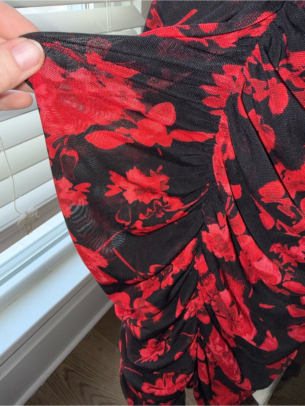Red Floral Ruched Slip Dress - Picture 3 of 8